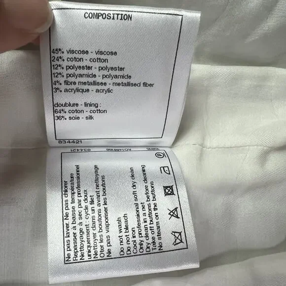 Chanel Tweed Jacket Women's 34 White & Blue Silk Blend Lining - Picture 12 of 15